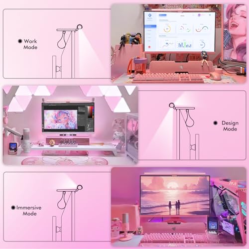 Quntis Pink Monitor Light Bar with Remote, Eye-Care No Glare, Space Saving Computer Desk Lamp As Gifts for Girls, Stepless Dimming, Modern Aesthetic Desk Light Bar for Home Office Gaming Reading | Eye-Care No Glare, Space Saving, Stepless Dimming, Desk La