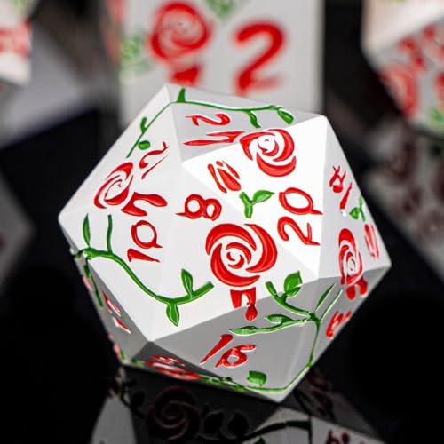 Gothic DND Dice Set Bleeding Rose Metal D and D Dice for use with Dungeons Dragons D&D Role Playing Game, Red RPG Polyhedral Dice Set D20 D12 D10 D8 D6 D4 - color: Red&silver&red Numbers