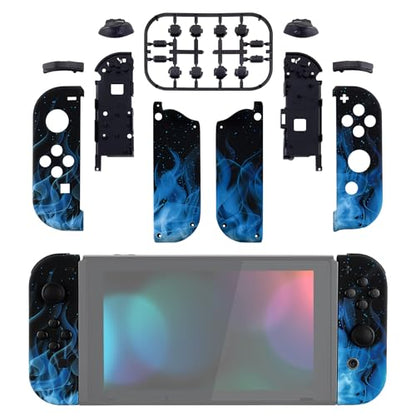 eXtremeRate DIY Shell Buttons for Nintendo Switch & Switch OLED, Blue Flame Patterned Custom Housing Case with Full Set Buttons for Joycon Controller [Shell Only, NOT Joycon] - color: Blue Flame