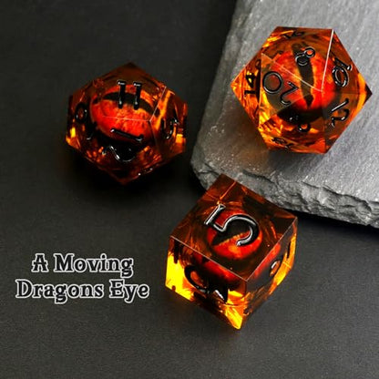 FONVGOGO Dragon Eye Dungeons and Dragons Dice, Liquid Core Dice Set D and D Sharp Edge Resin Dice Polyhedral Beholder's Ttrpg Die Role Playing RPG (Brown Black) - color: Dragon Eye Black