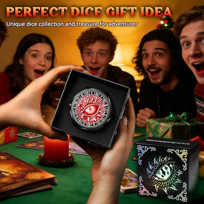 ZHOORQI 8-in-1 DND Dice Set – Metal Spinner Dice with Dual D20, 3D Monster Engravings & Smooth Spinning – Perfect for TTRPG, D and D Dungeons and Dragons Gifts (Black Dice-Red) - color: Black Red