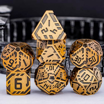 Metal DND Sci-fi Dice Set 7PCS Stripe Polyhedral Dice for Dungeons Dragons RPG Role Playing Game, Glitter D and D Dice with Gift Box D6 D8 D10 D12 D20 (Antique Gold) - color: Antique Gold