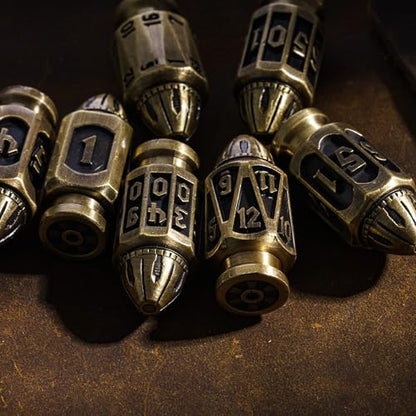UDIXI Metal DND Bullet Dice Set, Polyhedral Metal Dice Set for D&D RPG | Ancient Bronze Color, Magazines Container and PU Leather Bag, for Dungeons and Dragons Role Playing Games and Tabletop Games - color: Ancient Bronze