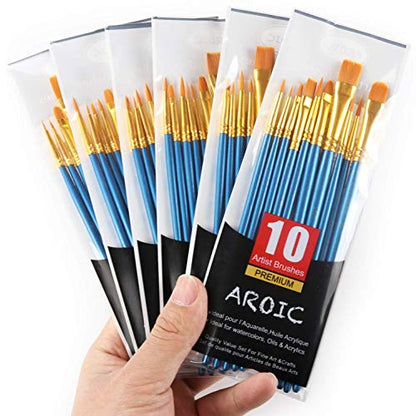 60 Pcs Acrylic Paint Brush Set, Oil & Watercolor - Professional Artist Brushes with Wooden Handle Nylon Hair Brushes - Bulk Art Supplies for Adults, Kids & Beginners - size: 60pcs