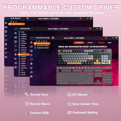 AULA F108 PRO - Wireless Mechanical Keyboard with Screen & Knob,Full Size Keyboard with 8000mAh Battery,Pre-lubed Switches,Side Printed PBT Keycaps,RGB Backlit Hot Swappable Custom Pink Keyboards - color: Pink