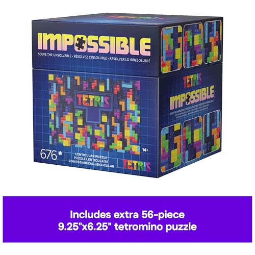 Spin Master Games Tetris Impossible Puzzle | A Mind-Bending Lenticular Puzzle with Color-Shifting Tetris Pieces, Includes Bonus Tetromino Puzzle, 639 Pieces - style: Tetris Puzzle