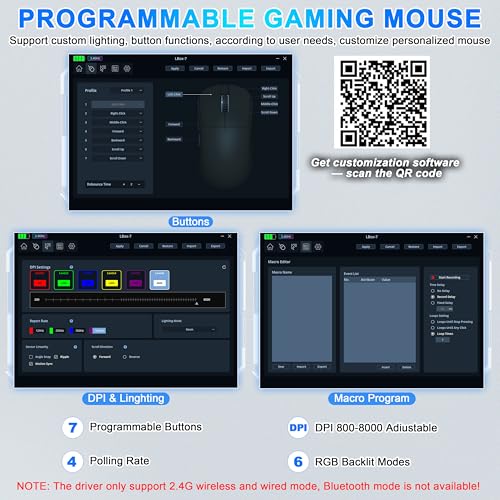 Bluetooth Wireless Gaming Mouse for MacBook Air PC iPad Pro, Ergonomic Rechargeable Laptop Mice with Jiggler Mode, 8000DPI RGB Computer Mouse Wired/Bluetooth 5.3/2.4G USB 3 Mode Connect - White