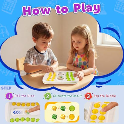 Kiditos Pop Math Game for Kids Ages 4–8, Fidget Math Board Game with Built-in Dice, Addition & Subtraction Learning Toy, Sensory STEM Toy for Classroom, Homeschool & Travel - color: Yellow & Green
