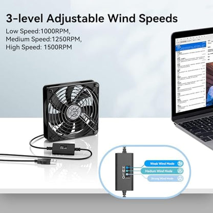 ELUTENG 120mm Fan With 3 Speed 5V USB Powered Case Fan 1500PRM Gaming PC Portable Cooling Suitable for Tablet TV Receiver Router DVR Play Station Xbox Computer and More - size: 120mm USB Speed Fan Standard