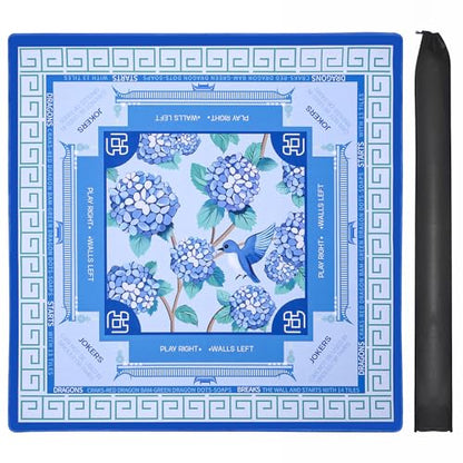 Jongyance Blue American Learning Mahjong Mat (33”x33”) with Black Carrying Bag, Anti-Slip, Mahjong Table Mat for Mah-jongg, Poker, Board Games, Dominoes - color: Blue