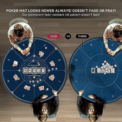 YUZPKRSI 47 Inch Round Poker Mat, Neoprene & Rubber, Texas Hold'em Poker Table Top Casino Card Games, Portable, Carrying Bag Included - color: 47 Inch Round Blue