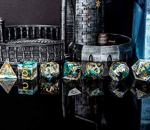 ARUOHHA Sharp Edge Dice DND Resin Translucent Dice Set, Green Handmade D and D Dice Set RPG Role Playing Games Polyhedral Dice D20 D12 D10 D8 D6 D4 - color: Green