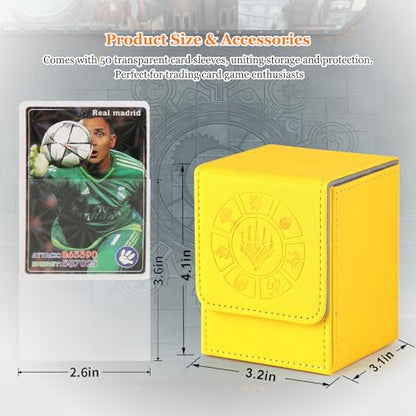 Arkeiliy Card Deck Box, 110+ Storage MTG Deck Box with 50 Pcs Card Sleeve, Collectible Trading Card Cases for Magic Commander and More (Yellow) - color: Yellow