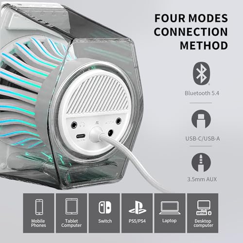 Edifier G2000 Pro 64W Desktop 2.0 Computer Gaming Speakers for PC Laptop Mac Woofer Bluetooth USB 3.5mm AUX Inputs RGB Lights Multimedia Speakers White - color: White