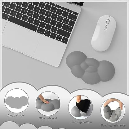 Ergonomic Cloud Mouse Wrist Rest with Coaster, Soft Memory Foam Wrist Support Pad Cushion for Mouse Computer Laptop Office PC Gaming Home, Non-Slip Base, Massage Holes Design, Wrist Pain Relief - color: 2 in 1 Set-grey