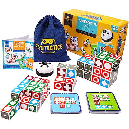 XXL Funtactics Wooden Matching Game Puzzle 3.0 Games, Pattern Block Match Puzzles Building Cubes with Bell for Kids and Adults Toys Board Games for Family Holidays Night 5 Players