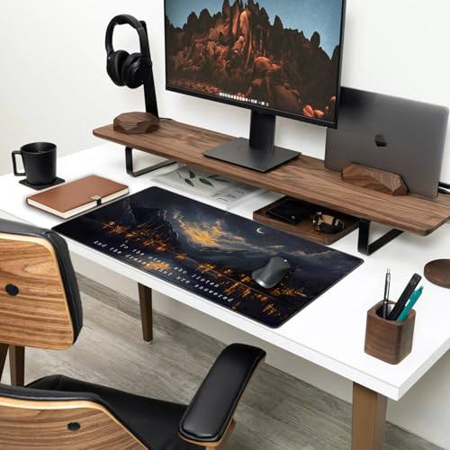 Starry Night Mountain Desk Pad Mat Moon Oil Painting XXL Black Mouse Pad for Gaming Deskpad, Aesthetic Moon and Stars Mousepad Xxl for Laptop Computer Mouse Game Keyboard Mat, 31.5 X 15.8 In - color: Night Castle