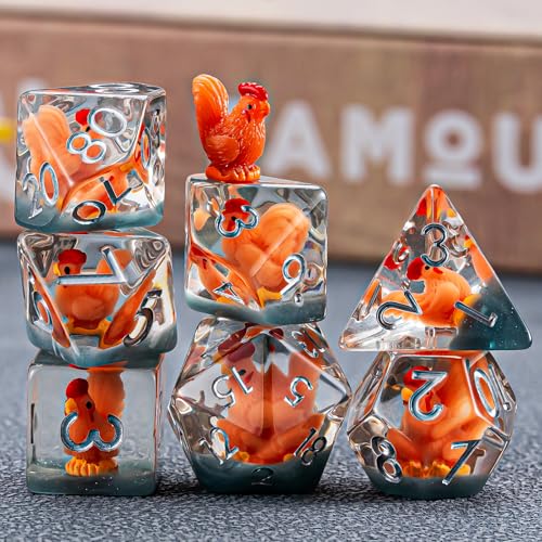 DND Resin Chick Dice Set, D&D Polyhedral Dice for Dungeons and Dragons RPG, MTG Role Playing Games D and D Dice 7pc D20 D12 D10 D8 D6 D4 for Ages 15 and Up - color: Chick