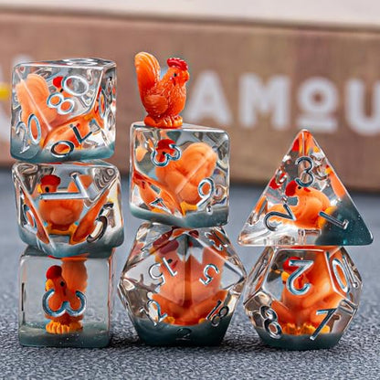 DND Resin Chick Dice Set, D&D Polyhedral Dice for Dungeons and Dragons RPG, MTG Role Playing Games D and D Dice 7pc D20 D12 D10 D8 D6 D4 for Ages 15 and Up - color: Chick