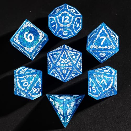 Cusdie 7-Piece Sharp Edges DND Dice Set with Sprout Design - Perfect for Tabletop RPGs Board Games Gifting and Collecting(Sprout Blue) - color: Sprout-blue