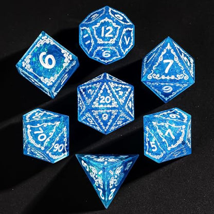 Cusdie 7-Piece Sharp Edges DND Dice Set with Sprout Design - Perfect for Tabletop RPGs Board Games Gifting and Collecting(Sprout Blue) - color: Sprout-blue