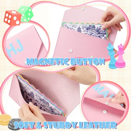 2 Pcs Leather Mahjong Card Bag Clutch Pouch Holder with PU Squeeze Dice Bag Mahjong Accessories Protector Cover Case for MAHJ Lover Playing Game Night (Pink) - color: Pink