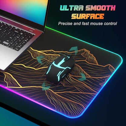ITNRSIIET RGB Gaming Mouse Pad, Full Desk XL Extended Large Gaming Mousepad, 12 Lighting Modes 30% Thicker Big LED Desk Mat for Gamers, 32 x 12 inches, Sunrise Over Valley - color: Sunrise Over Valley