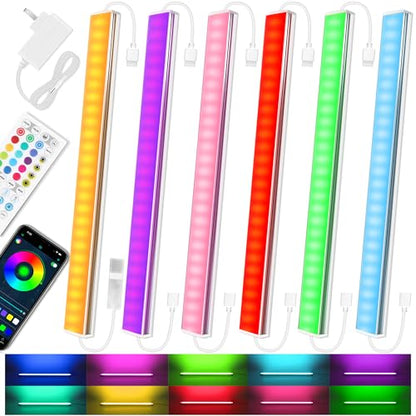 Benreom 6 Pcs RGB Under Cabinet Lights Kit, Smart App and Remote Control Under Cabinet Lighting, Dimmable Under Counter Lights for Kitchen, Plug in LED Lights Bar for Cabinet, Counter, Workbench, Desk - size: 6 Pack
