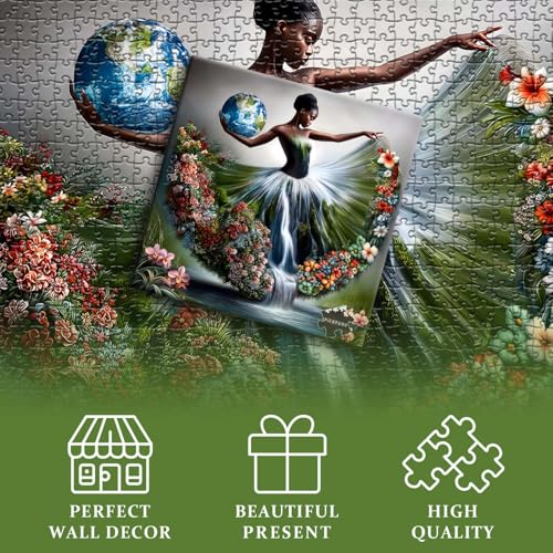 Impossible Puzzle for Adults 1000 Pieces,Fantasy Landscape Dancing Lady Flower Puzzle Aesthetic Art, Floral Elegant Women Abstract Chalenge Jigsaw Puzzle - style: Earth Dance Puzzle
