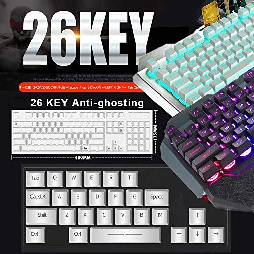 Wireless Membrane Gaming Keyboard and Mouse with Rainbow LED Backlit-Purple | Rechargeable 4800mAh Battery,Metal Panel,Ergonomic,Waterproof,Dustproof,7 Color Mute 2400 DPI Mice for Computer PC Mac Gamer - color: Purple Mixed