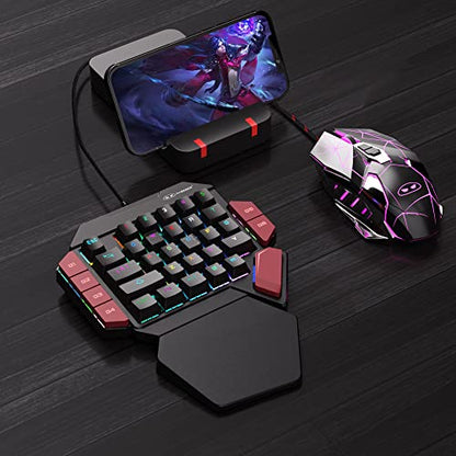 MageGee One Handed Professional Gaming Keyboard, RGB Backlit 35 Keys Mini Wired Mechanical Keyboard with Blue Switch for PC Gamer, Support 6 Macro Keys - Black/Red - color: Black/Blue Switch