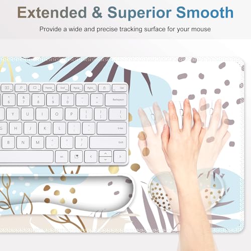 Large Gaming Mouse Pad Set, 4 in1 Ergonomics Keyboard Desk Mat with Memory Foam Wrist Rest, Computer Extended Game Mousepad, Non-Slip Desk Pad Matt Easy Typing Pain Relief I Art Modern Blue - color: Art Modern Blue