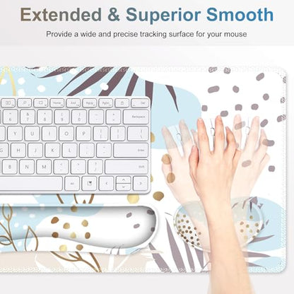 Large Gaming Mouse Pad Set, 4 in1 Ergonomics Keyboard Desk Mat with Memory Foam Wrist Rest, Computer Extended Game Mousepad, Non-Slip Desk Pad Matt Easy Typing Pain Relief I Art Modern Blue - color: Art Modern Blue