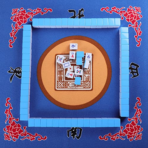 Mahjong Mat with 3 Dice & Carrying Bag, Anti Slip and Noise Reduction Mahjong Table Mat for Poker, Card, Board & Tile Games (Blue, 31.5 inches,Thick：0.1"/2mm) - color: Blue