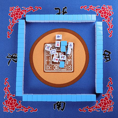 Mahjong Mat with 3 Dice & Carrying Bag, Anti Slip and Noise Reduction Mahjong Table Mat for Poker, Card, Board & Tile Games (Blue, 31.5 inches,Thick：0.1"/2mm) - color: Blue