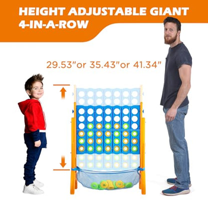 Ayeboovi Jumbo 4-in-A-Row Game, Adjustable Height 4-to-Score | Family Strategy Board Game with Mesh Pocket, Oversized Backyard Outdoor Game for Kids & Adults