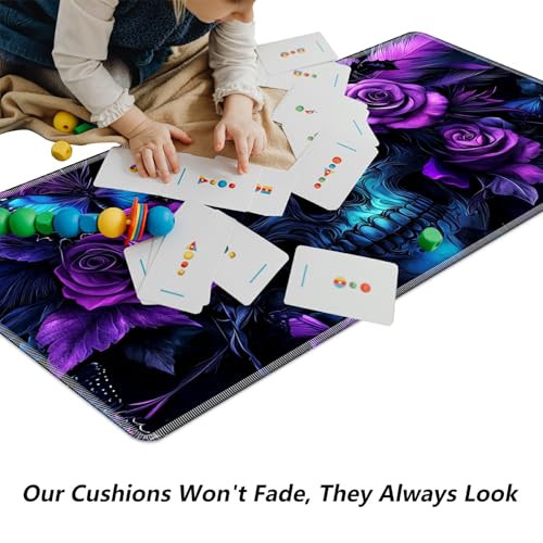 Blue Skull with Purple Rose for MTG & TCG Playmat Mouse Pad,BFDHGQZC 24" x 14" Game Mat for MTG/RPG/CCG Trading Card Game Playmats Table Mat Perfect for Card Games Video Games Computer Office - color: Blue Skull With Purple Rose