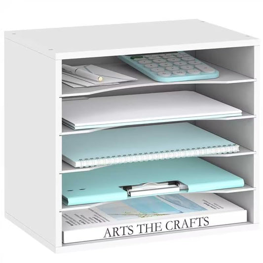 5 Tier Wood Desk Organizer, Mail Sorter and Paper Organizer for Desk, White | Wooden Desktop Organizer for Sorting Papers, Letters and Mails, Literature Organizer for Home Office, Classroom Organization - color: White, size: 13.4" x 9.1" x 12", style: 5 C