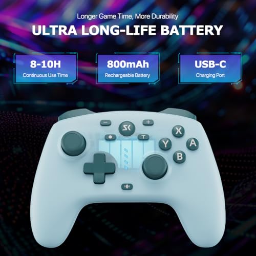 Wireless Switch Controller for Switch/Switch 2/Lite/OLED/PC Controller with 2.4G Adapter, Lake Blue Switch Controller with Hall Joysticks & Hall Triggers, Switch Pro Controller with Wake-up, 2 Back Programmable Buttons, Turbo Function - color: Lake Blue