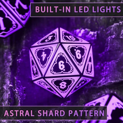 Light up LED DND Dice Set Rechargeable for Gift Dungeons and Dragon RPG | FONVGOGO D and D Glow in the Dark Dice with Charging Box for Tabletop Games, TTRPG, Dice Enthusiasts Collectors, DND Campaign - color: Astral Shard Purple