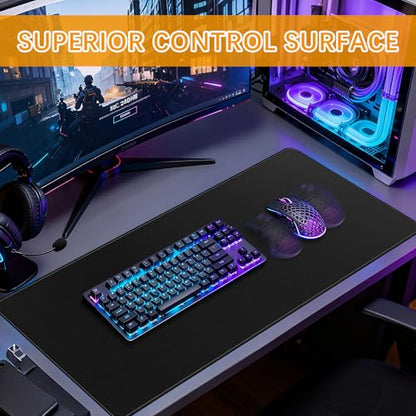 4 Pcs Large Gaming Mouse Pad Black 31.5x11.8 in,Extended Desk Keyboard Pad with Micro Weave Cloth, Edges Stitched Gaming Mouse Pad Pack for Office and Home Use