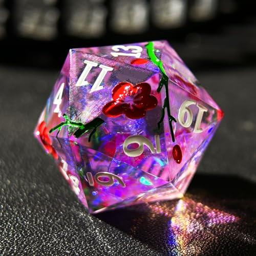 HAOMEJA Resin Flower Dice Set 7pcs/ Sharp Edged Polyhedral Dice/Apply to D&D/DND/RPG-MTG/Role Playing Table Game/Easter/Halloween Party Gift (Purple & White Numbers) - color: 7 Purple & White Numbers
