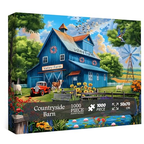Farm Puzzles for Adults 1000 Pieces, Country Life Nature Landscape Puzzle Features Flower Bird Cow, Barn Puzzles Scenic, Challenging Jigsaw Puzzles - style: Farm Puzzles