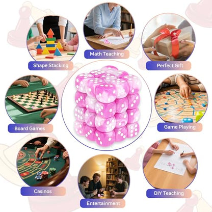 36 Pieces 12mm 6 Sided Mini Dice Set,Two Colours D6 Game Dice Set,6 Sided Standard Game Dice for Board Games Dice Games Classroom Teaching Dices Game,with Portable Gaming Box(Pink & White) - color: D6-pink & White