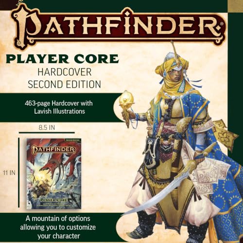Pathfinder Player Core - Second Edition Remaster Hardcover Rulebook for Tabletop RPG, Complete Character Creation Guide with 8 Classes & Ancestries