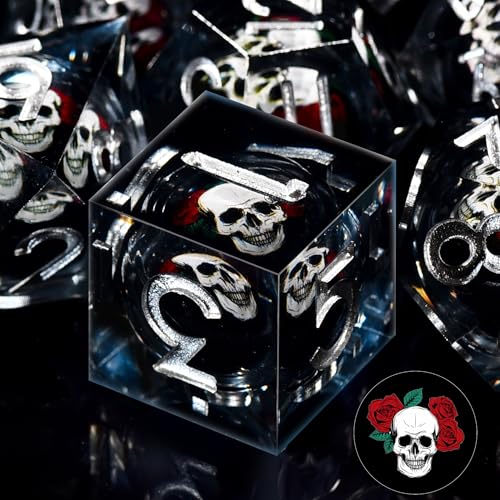 AUSTOR 7 Die DND Dice Set 7 Pieces White Skull Resin Dice Role Playing Sharp Edge Dice D20 D12 D10 D8 D6 D4 with Case for Dungeons and Dragons - color: White Skull