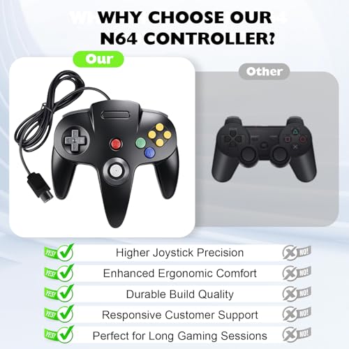 miadore 4 Pack Classic N64 Controller, Wired Classic N64 Gamepad with Upgraded Joystick (Black/Gray/Clear Orange/Clear Green) - color: Black/Gray/Clear Orange/Clear Green