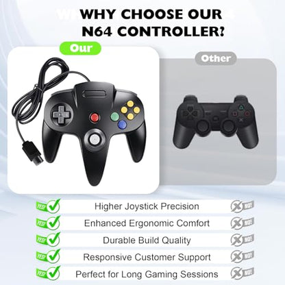 miadore 4 Pack Classic N64 Controller, Wired Classic N64 Gamepad with Upgraded Joystick (Black/Gray/Clear Orange/Clear Green) - color: Black/Gray/Clear Orange/Clear Green