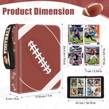 440 Pockets Football Card Binder 4 Pocket, Sports Card Binder with 55 Removable Sleeves, Football Card Holder Trading Card Binder with Football Pattern Wristband Fit for MTG, TCG, Game Gifts For Boys