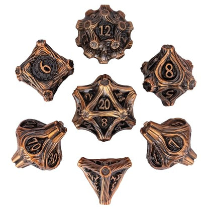 Metal Dice Set D&D 7PCS Metal DND Dice Set Golden for Tabletop Games | Leather Storage Bag, DM Gift, for Dungeons and Dragons Role Playing Games - color: Metal Tree-agolden